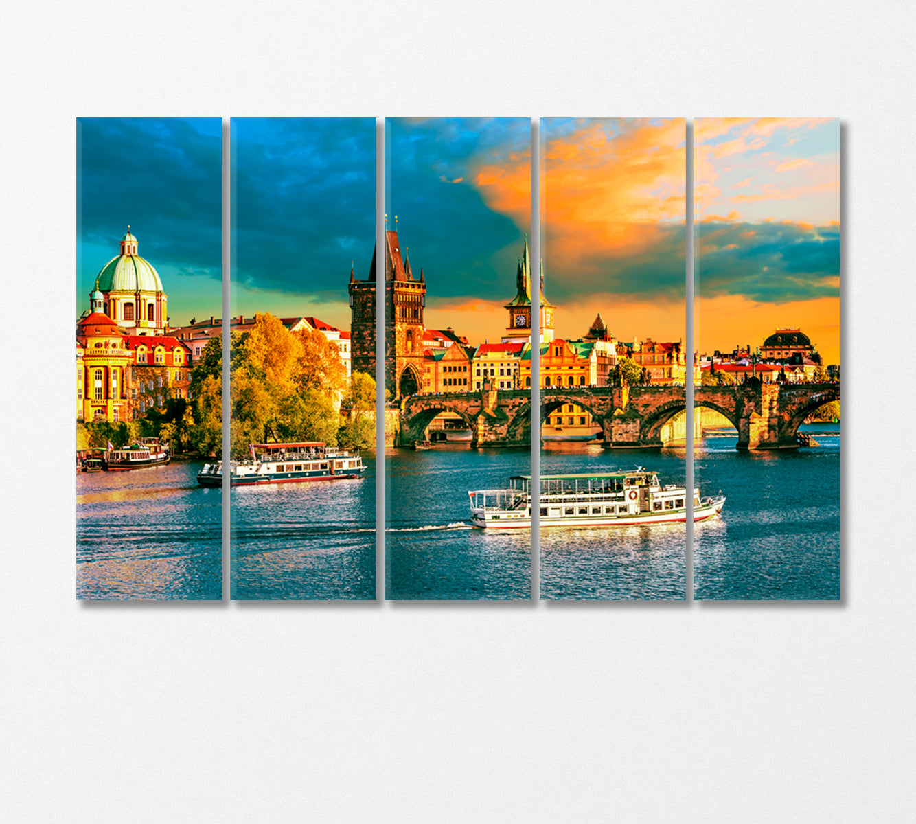 Scenic view on Vltava River and Historical Center Prague Canvas Print-Canvas Print-CetArt-5 Panels-36x24 inches-CetArt