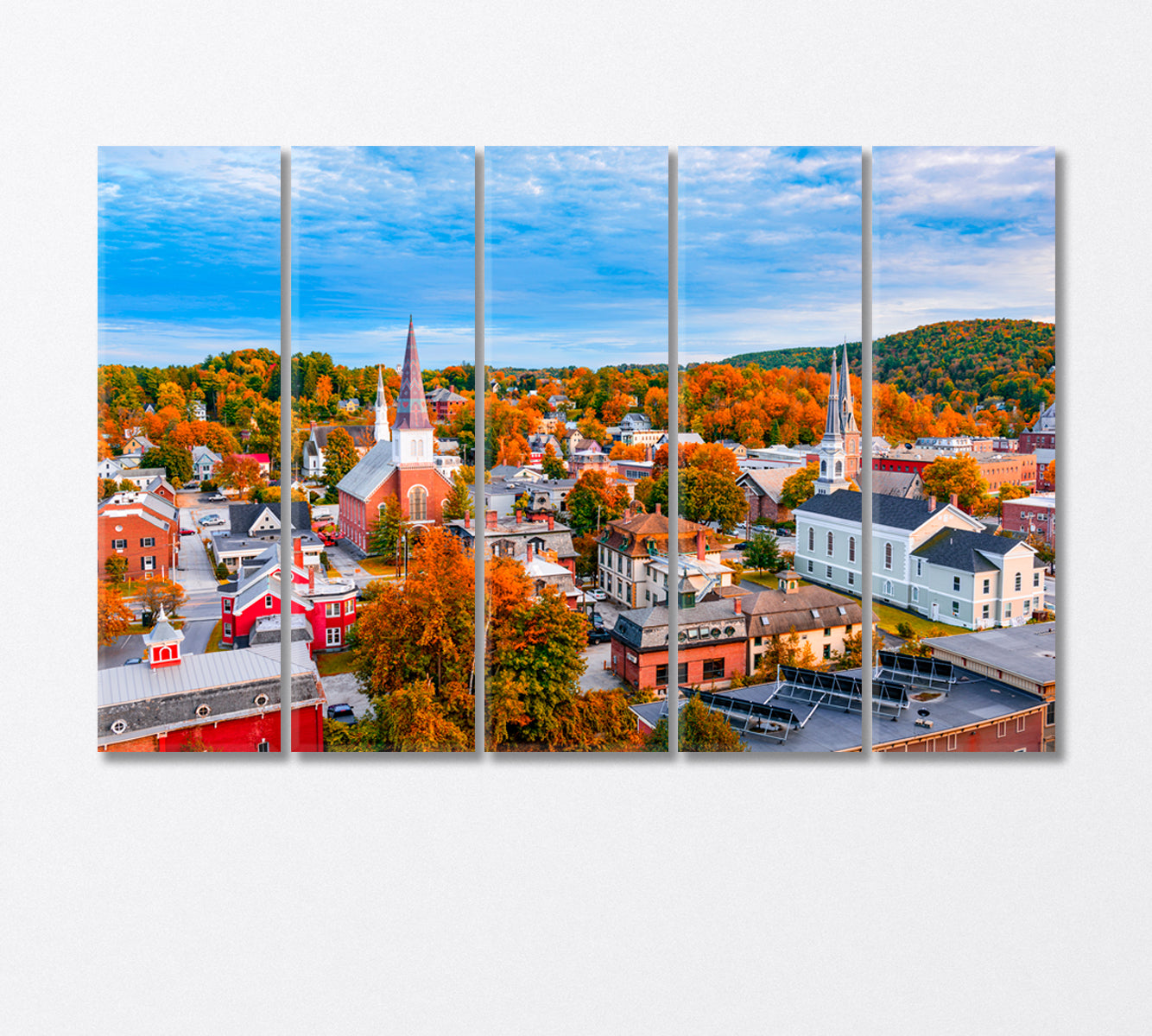 Autumn City Montpelier Vermont USA Canvas Print-Canvas Print-CetArt-5 Panels-36x24 inches-CetArt