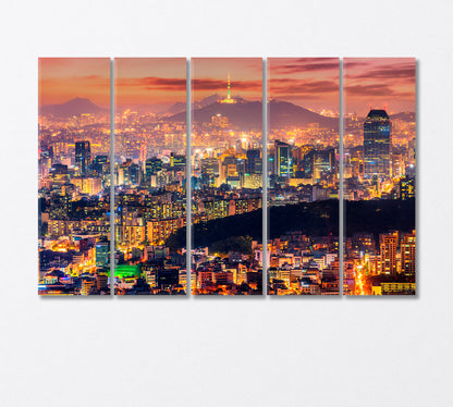 Seoul City Lights South Korea Canvas Print-Canvas Print-CetArt-5 Panels-36x24 inches-CetArt