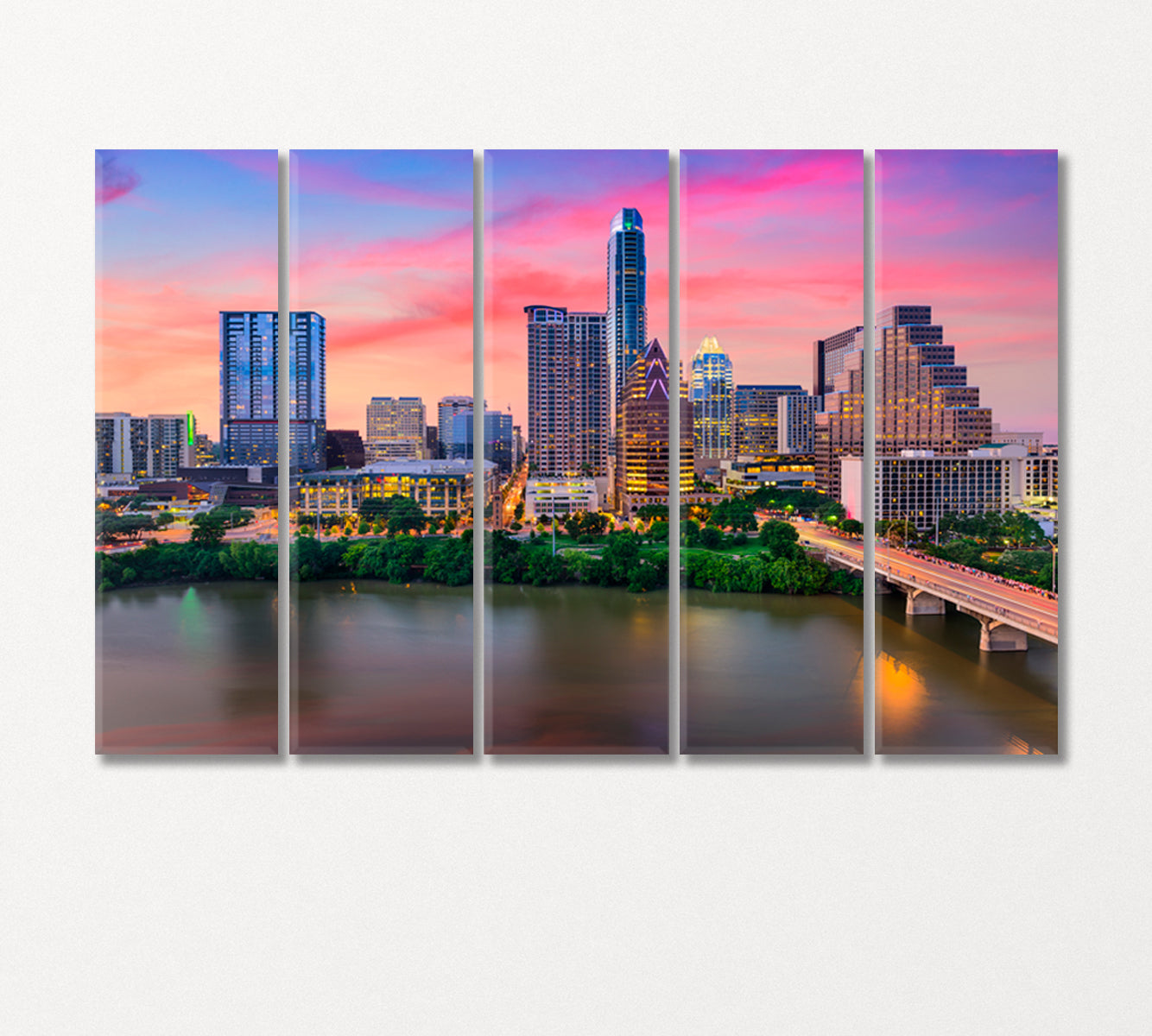 Austin City Skyline at Sunset USA Canvas Print-Canvas Print-CetArt-5 Panels-36x24 inches-CetArt