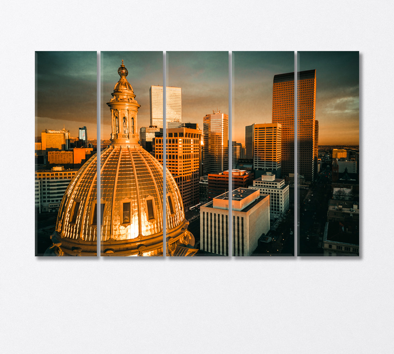 Sunrise over the Golden Building Colorado State Capitol USA Canvas Print-Canvas Print-CetArt-5 Panels-36x24 inches-CetArt