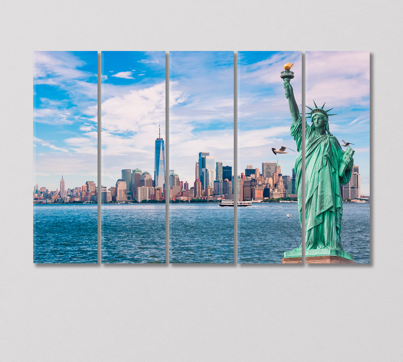 Statue of Liberty in Front of Skyline Manhattan NY Canvas Print-Canvas Print-CetArt-5 Panels-36x24 inches-CetArt