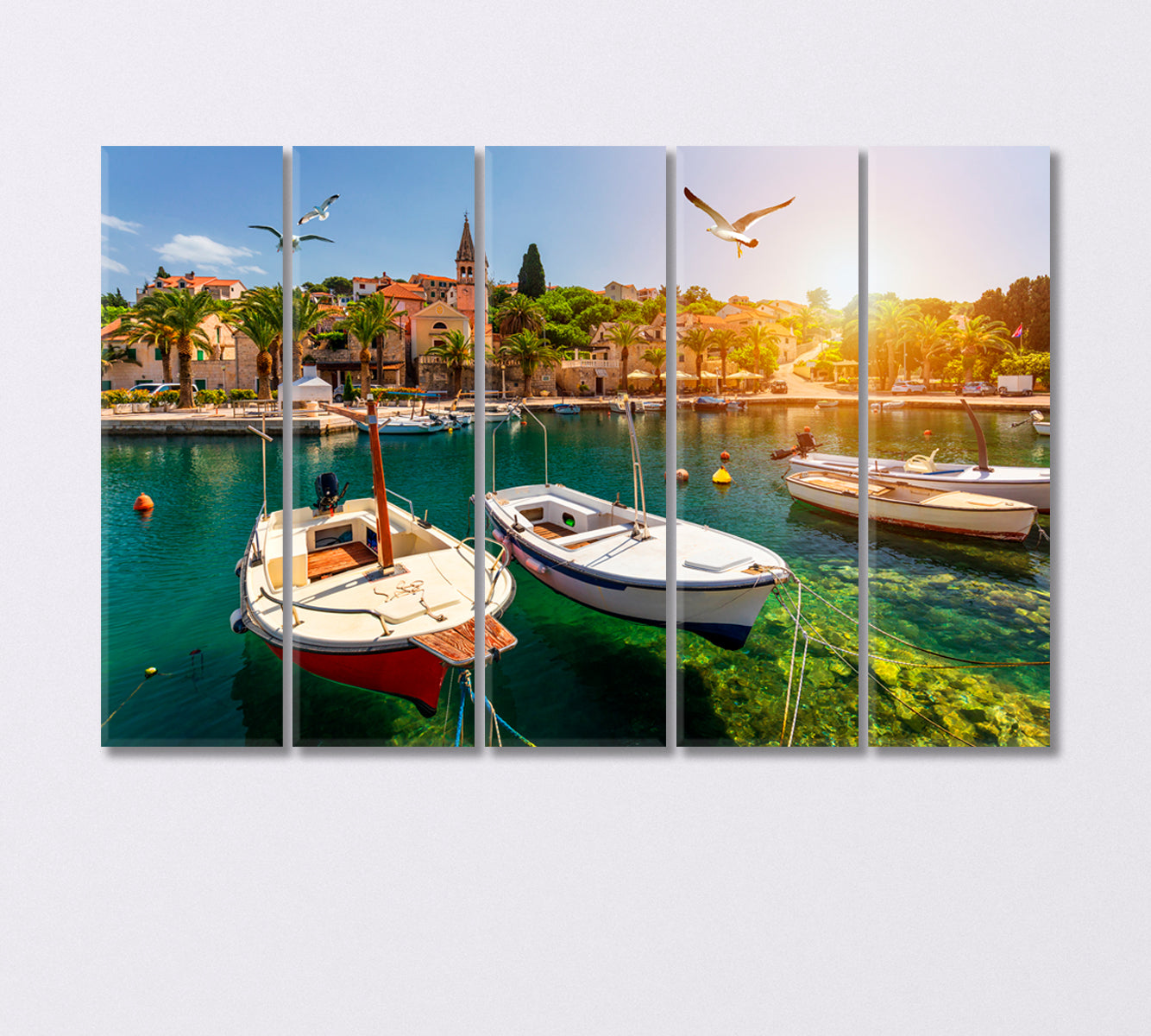 Split Village on Island of Brac with a Port Croatia Canvas Print-Canvas Print-CetArt-5 Panels-36x24 inches-CetArt