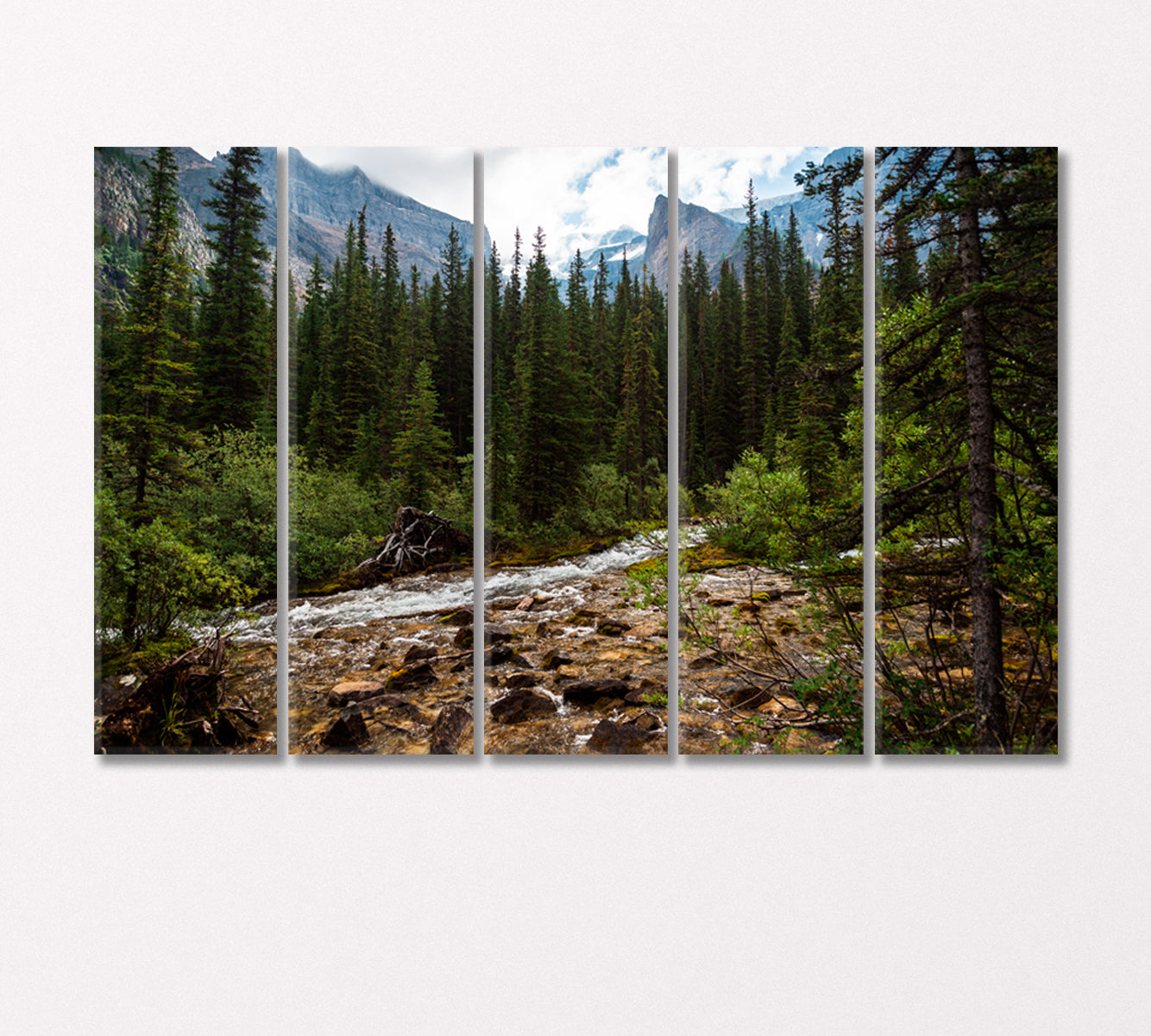 Mountain River Flowing in the Coniferous Forest Canada Canvas Print-Canvas Print-CetArt-5 Panels-36x24 inches-CetArt