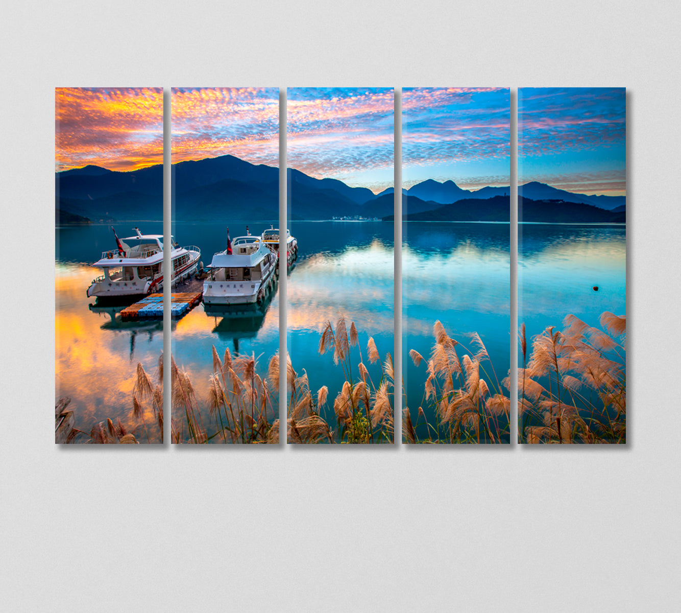 Two Motor Boats on the River Under the Dramatic Sky Canvas Print-Canvas Print-CetArt-5 Panels-36x24 inches-CetArt