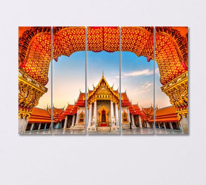 Marble Temple Wat Benchamabophit Dusitwanaram Bangkok Canvas Print-Canvas Print-CetArt-5 Panels-36x24 inches-CetArt