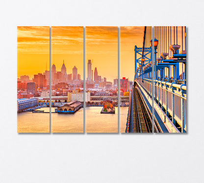 Benjamin Franklin Bridge at Dusk USA Canvas Print-Canvas Print-CetArt-5 Panels-36x24 inches-CetArt