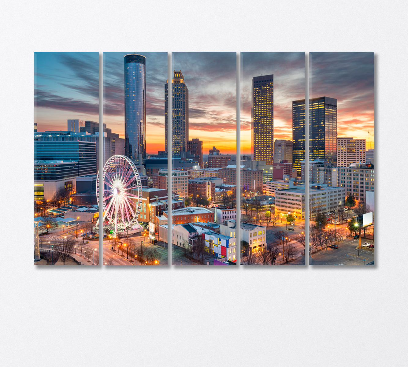 Atlanta City Lights at Dusk Georgia USA Canvas Print-Canvas Print-CetArt-5 Panels-36x24 inches-CetArt