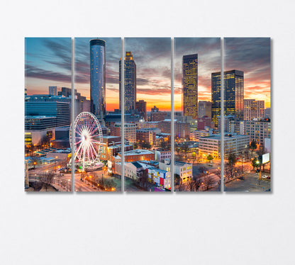 Atlanta City Lights at Dusk Georgia USA Canvas Print-Canvas Print-CetArt-5 Panels-36x24 inches-CetArt