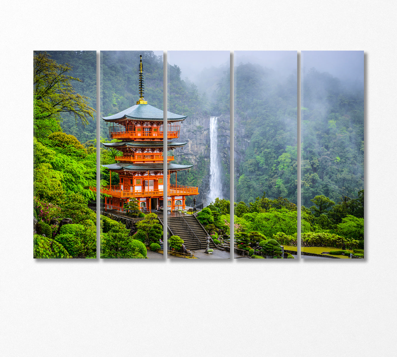 Seigantoji Pagoda and Nachi No Taki Waterfall Japan Canvas Print-Canvas Print-CetArt-5 Panels-36x24 inches-CetArt