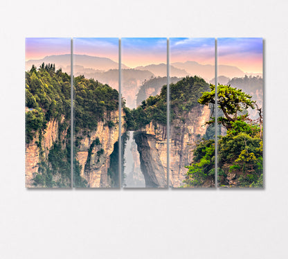 Two Mountain Columns in Zhangjiajie National Forest Park China Canvas Print-Canvas Print-CetArt-5 Panels-36x24 inches-CetArt