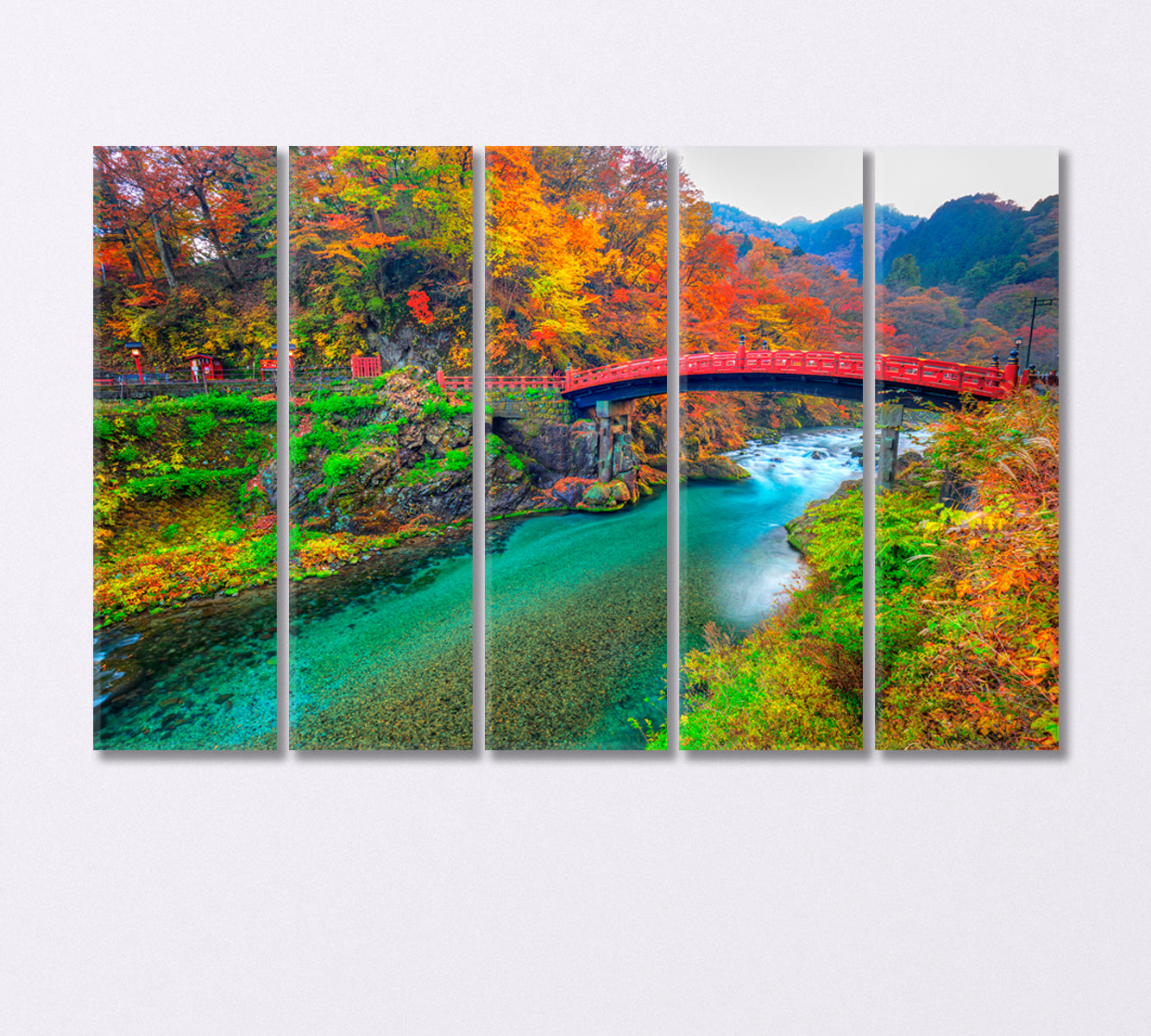 Shinkyo Bridge in Autumn Season Japan Canvas Print-Canvas Print-CetArt-5 Panels-36x24 inches-CetArt