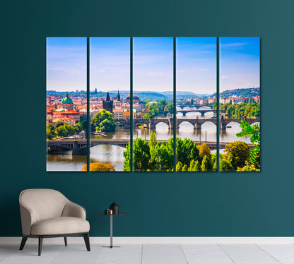 Bridges Vltava River Prague Canvas Print-Canvas Print-CetArt-5 Panels-36x24 inches-CetArt