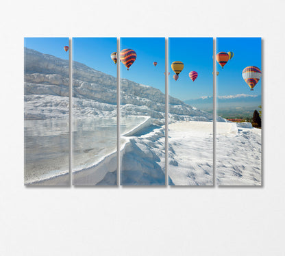 Balloons Over the Thermal Springs of Pamukkale Canvas Print-Canvas Print-CetArt-5 Panels-36x24 inches-CetArt