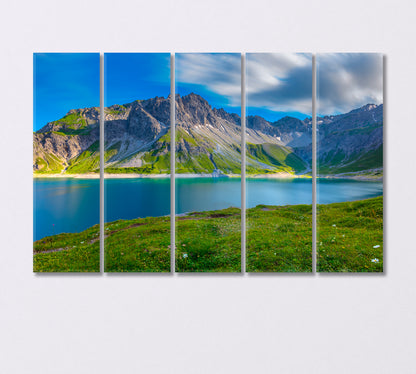 Blue Clouds over Lake Lunersee Austria Canvas Print-Canvas Print-CetArt-5 Panels-36x24 inches-CetArt