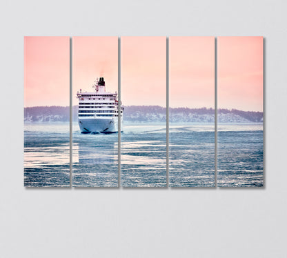 Big White Cruise Liner Ship in the Fjord of Norway Canvas Print-Canvas Print-CetArt-5 Panels-36x24 inches-CetArt