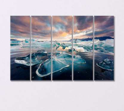 Icebergs in Jokulsarlon Glacial Lagoon Southeast Iceland Canvas Print-Canvas Print-CetArt-5 Panels-36x24 inches-CetArt