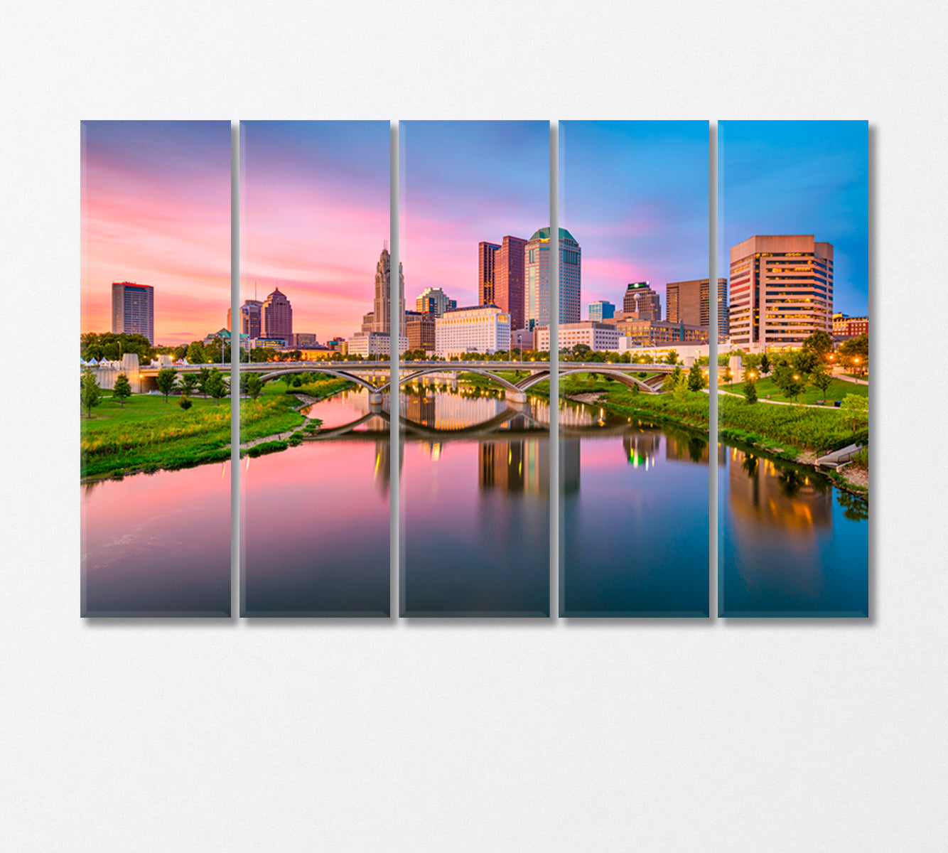 Columbus City on the Sayoto River USA Canvas Print-Canvas Print-CetArt-5 Panels-36x24 inches-CetArt