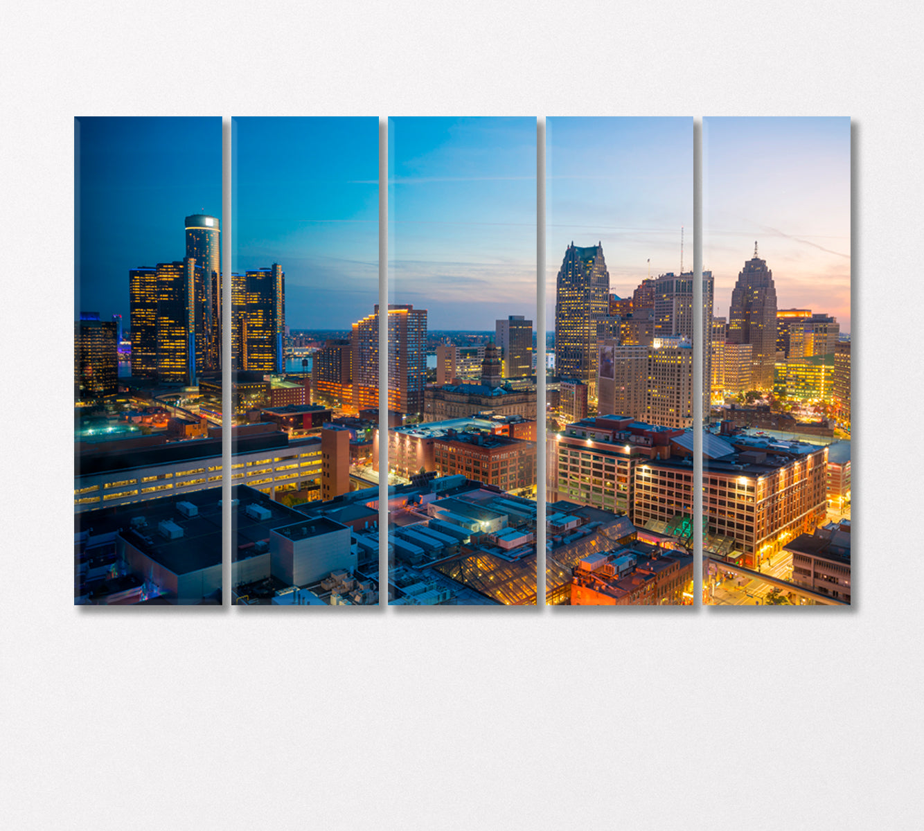 Downtown Detroit at Night USA Canvas Print-Canvas Print-CetArt-5 Panels-36x24 inches-CetArt