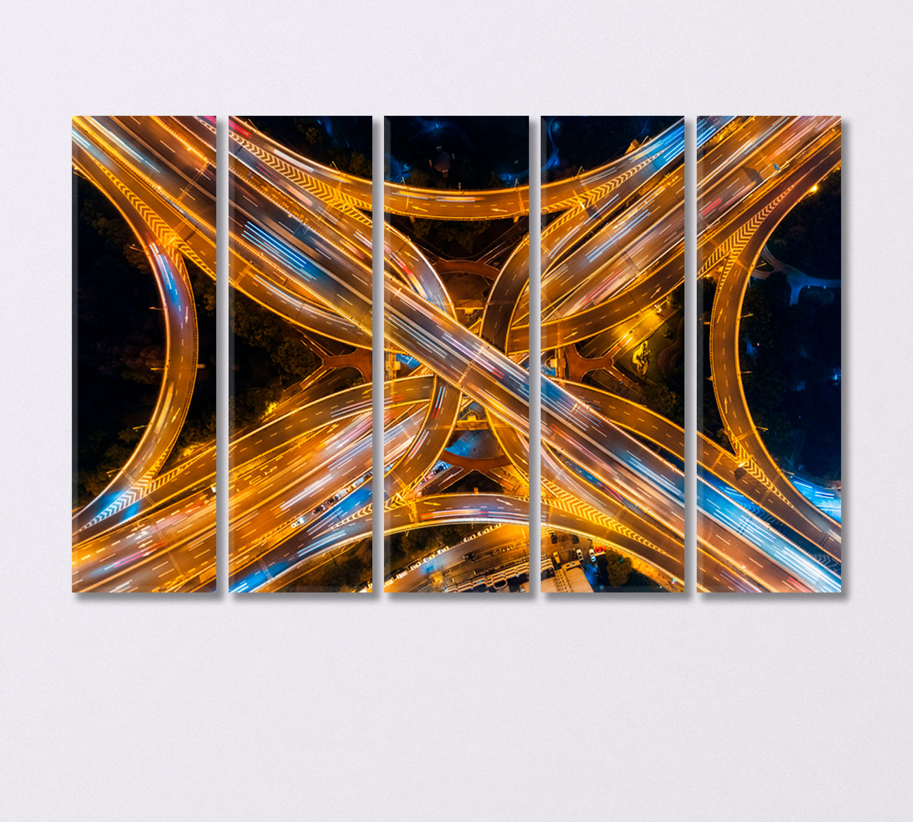 Shanghai Overhead Highway at Night Illuminated by Led Lights Canvas Print-Canvas Print-CetArt-5 Panels-36x24 inches-CetArt