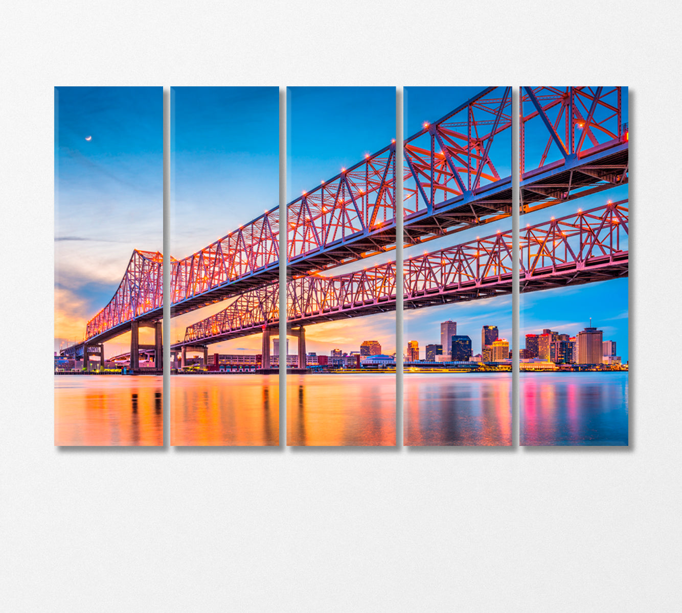 Crescent City Connection Bridge New Orleans USA Canvas Print-Canvas Print-CetArt-5 Panels-36x24 inches-CetArt