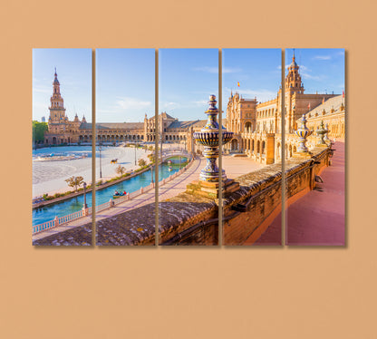 Splendid Plaza of Spain in a Neo Moorish Style Canvas Print-Canvas Print-CetArt-5 Panels-36x24 inches-CetArt