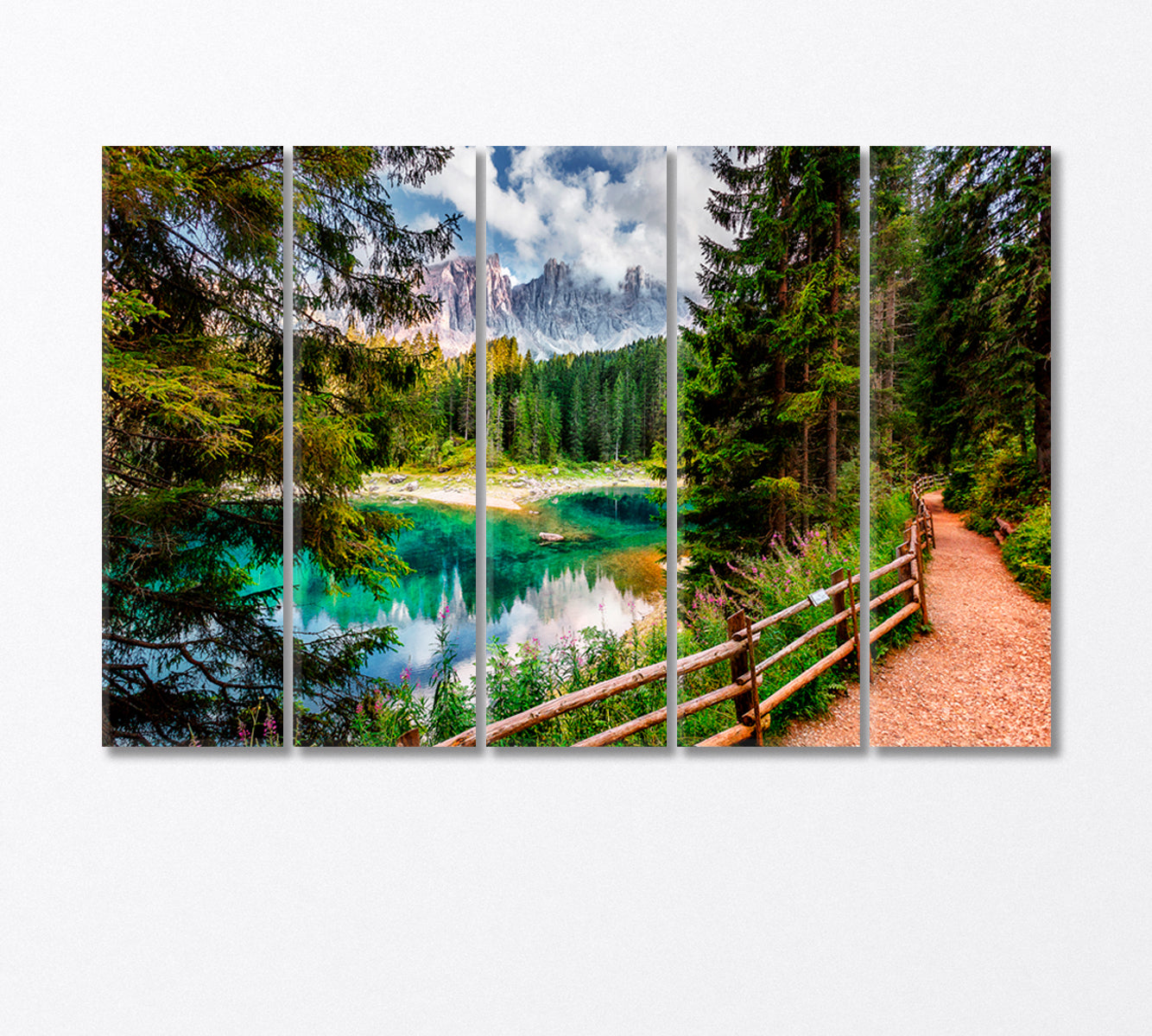 Emerald Lake Lago di Carezza Dolomites Italy Canvas Print-Canvas Print-CetArt-5 Panels-36x24 inches-CetArt