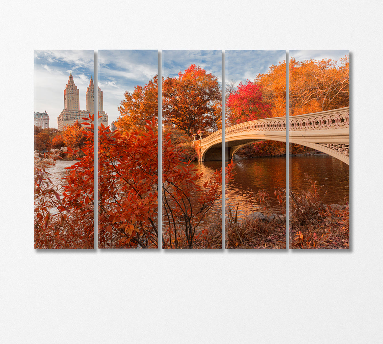 Bow Bridge in Central Park in Autumn NY Canvas Print-Canvas Print-CetArt-5 Panels-36x24 inches-CetArt