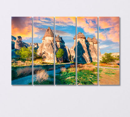 Valley of Magic Mushrooms Chavushin Cappadocia Canvas Print-Canvas Print-CetArt-5 Panels-36x24 inches-CetArt