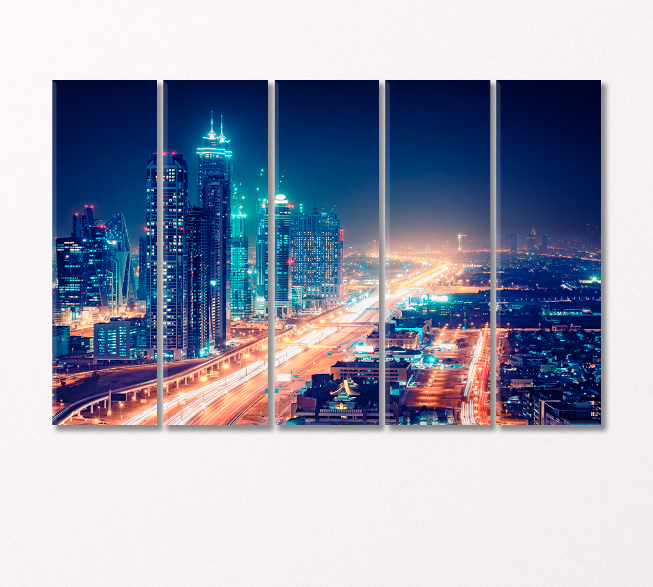 Breathtaking Night View of Modern Buildings Dubai Canvas Print-Canvas Print-CetArt-5 Panels-36x24 inches-CetArt