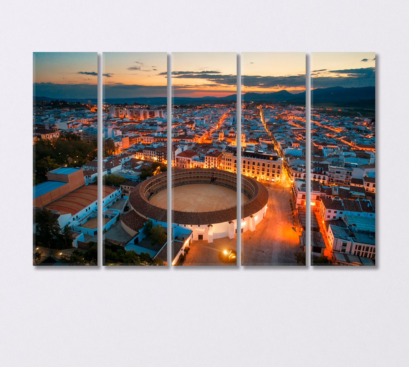 Plaza De Toros De Ronda Aerial View at Night Spain Canvas Print-Canvas Print-CetArt-5 Panels-36x24 inches-CetArt