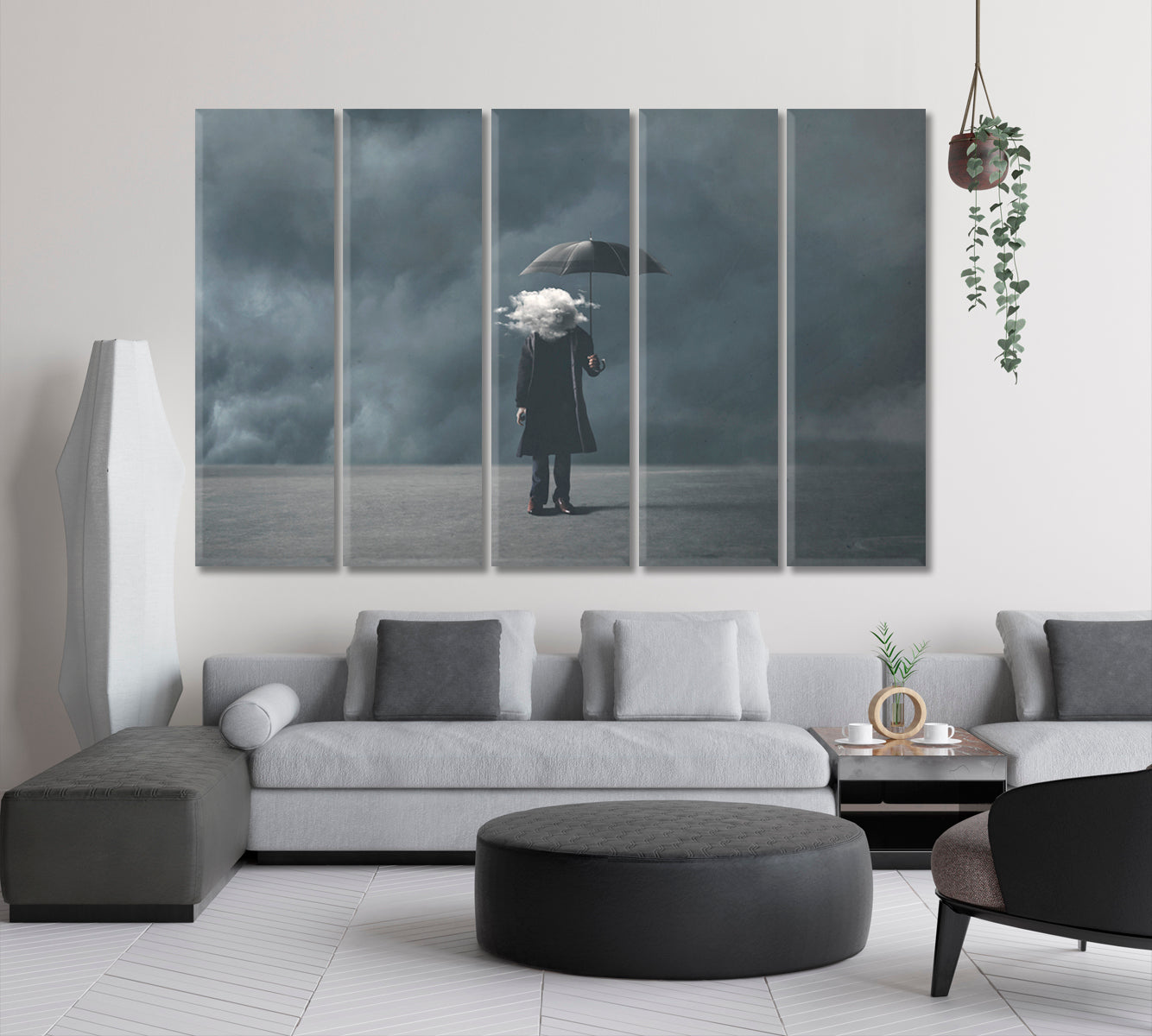 Surreal Man With Cloud Instead Head Canvas Print-Canvas Print-CetArt-5 Panels-36x24 inches-CetArt