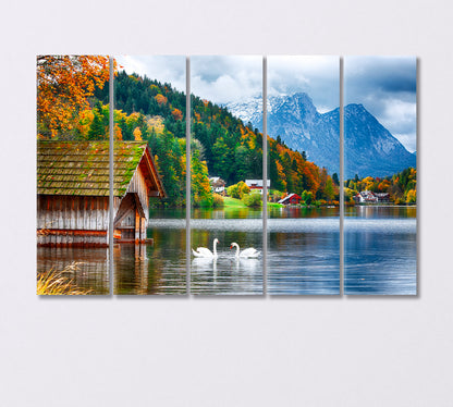 Two White Swans on Lake Grundlsee Switzerland Canvas Print-Canvas Print-CetArt-1 Panel-24x16 inches-CetArt