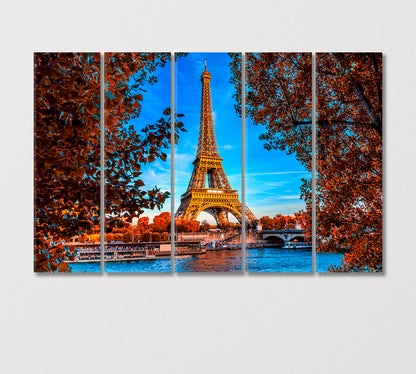 Eiffel Tower and Seine River Paris in Autumn Canvas Print-Canvas Print-CetArt-5 Panels-36x24 inches-CetArt