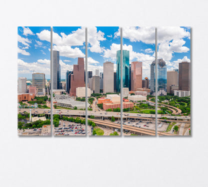 Houston Cityscape with Highway Traffic USA Canvas Print-Canvas Print-CetArt-5 Panels-36x24 inches-CetArt