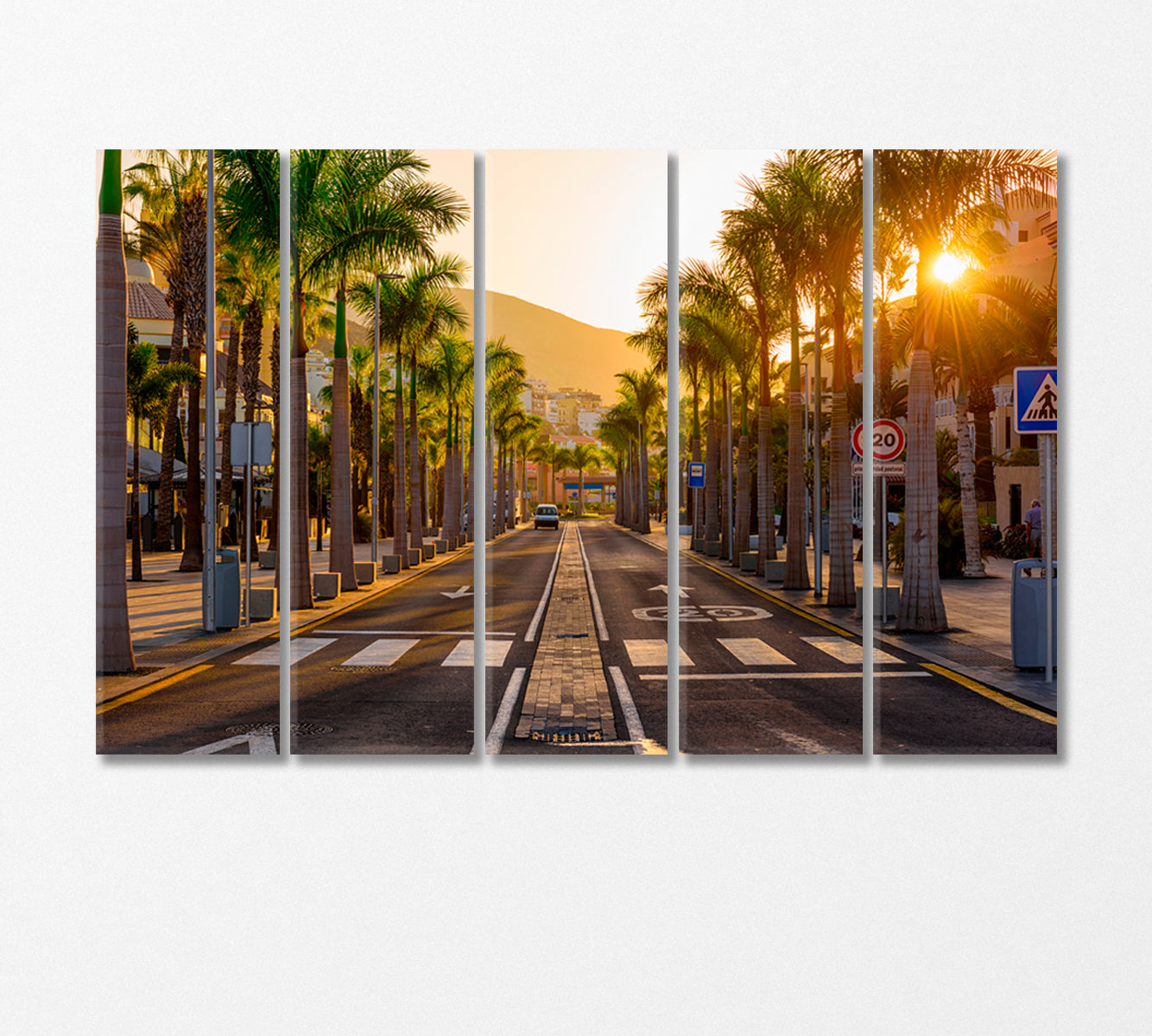 Row of Palm Trees on Avenue Las Americas Canary Islands Canvas Print-Canvas Print-CetArt-5 Panels-36x24 inches-CetArt