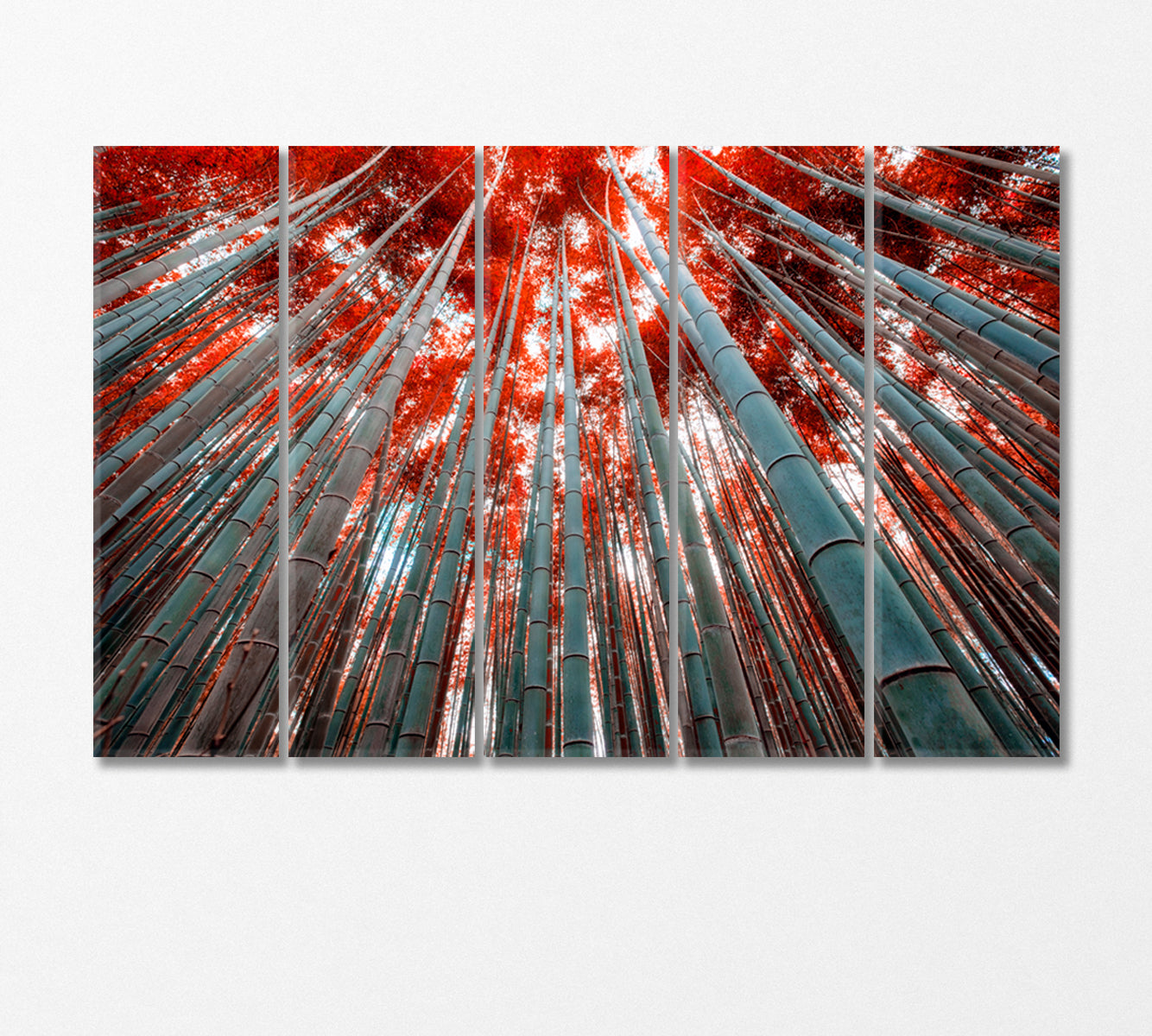 Bamboo Trees with Red Leaves Canvas Print-Canvas Print-CetArt-5 Panels-36x24 inches-CetArt