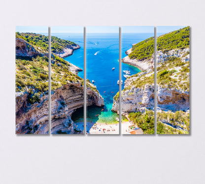 Stiniva Beach Island of Vis Croatia Canvas Print-Canvas Print-CetArt-5 Panels-36x24 inches-CetArt