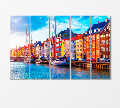 Nyhavn Pier with Colored Buildings and Ships Denmark Canvas Print-Canvas Print-CetArt-5 Panels-36x24 inches-CetArt