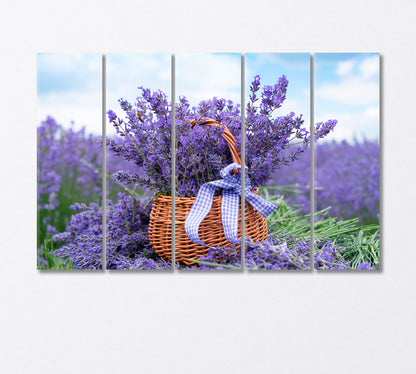 Lavender Bouquet in Wicker Basket Canvas Print-Canvas Print-CetArt-5 Panels-36x24 inches-CetArt