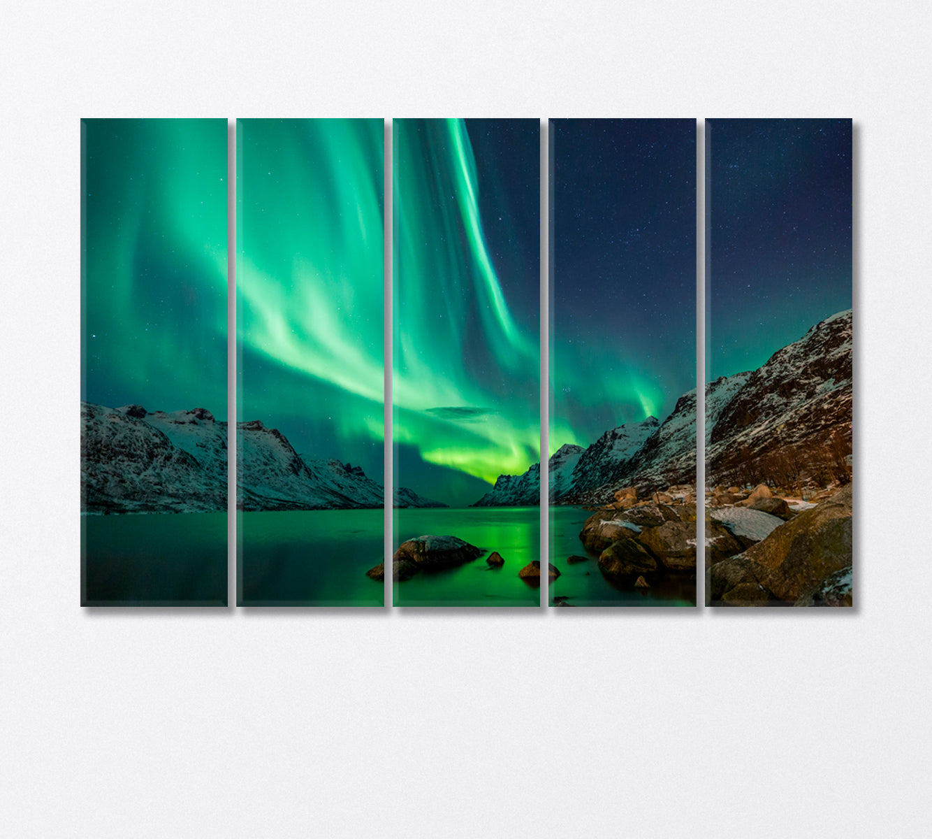 Northern Lights over the Rocky Coast Canvas Print-Canvas Print-CetArt-5 Panels-36x24 inches-CetArt