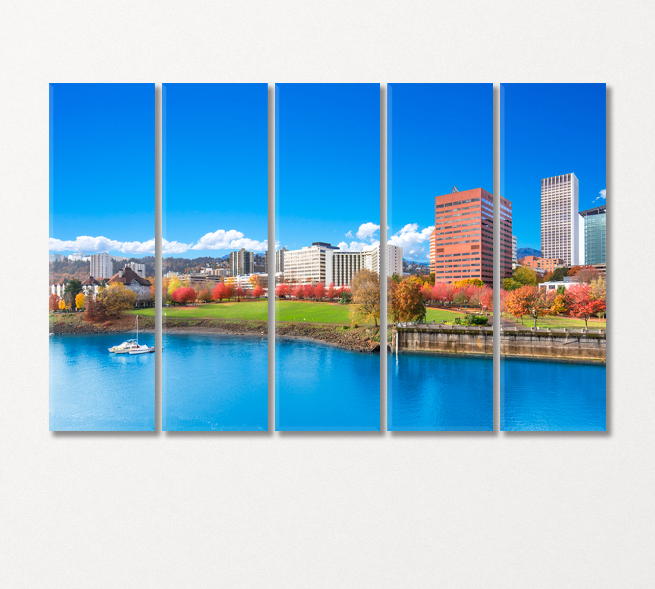 Portland Cityscape with Willamette River Canvas Print-Canvas Print-CetArt-5 Panels-36x24 inches-CetArt