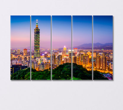 Taipei City at Dusk Taiwan Canvas Print-Canvas Print-CetArt-5 Panels-36x24 inches-CetArt