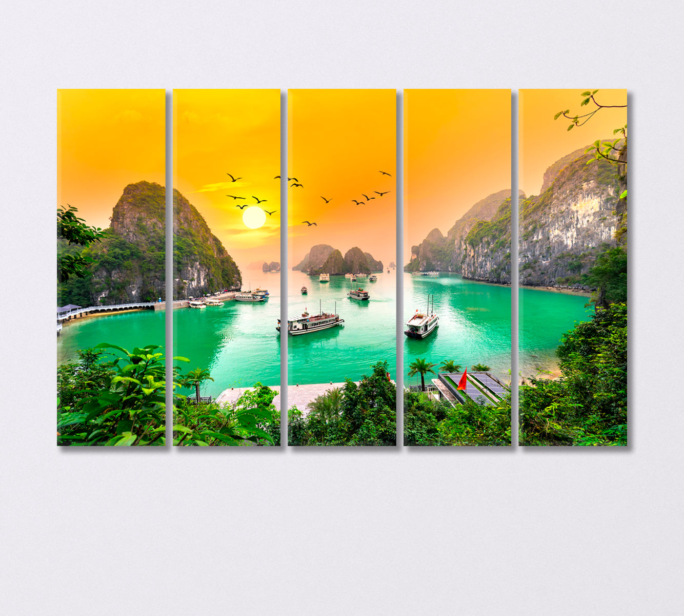 Very Beautiful Sunset over Halong Bay Vietnam Canvas Print-Canvas Print-CetArt-5 Panels-36x24 inches-CetArt