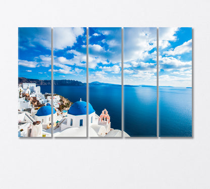 Blue Domed Churches in Beach Santorini Greece Canvas Print-Canvas Print-CetArt-5 Panels-36x24 inches-CetArt