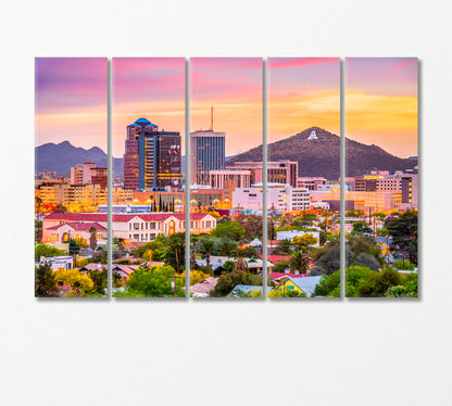 Tucson Skyline and Sentinel Peak Arizona USA Canvas Print-Canvas Print-CetArt-5 Panels-36x24 inches-CetArt