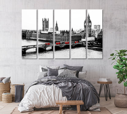 Black and White London with Red Buses Canvas Print-Canvas Print-CetArt-1 Panel-24x16 inches-CetArt