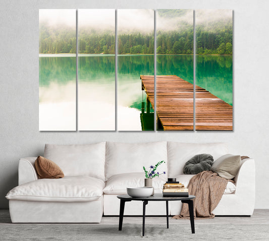 Foggy Morning Pier at Lake Canvas Print-Canvas Print-CetArt-1 Panel-24x16 inches-CetArt