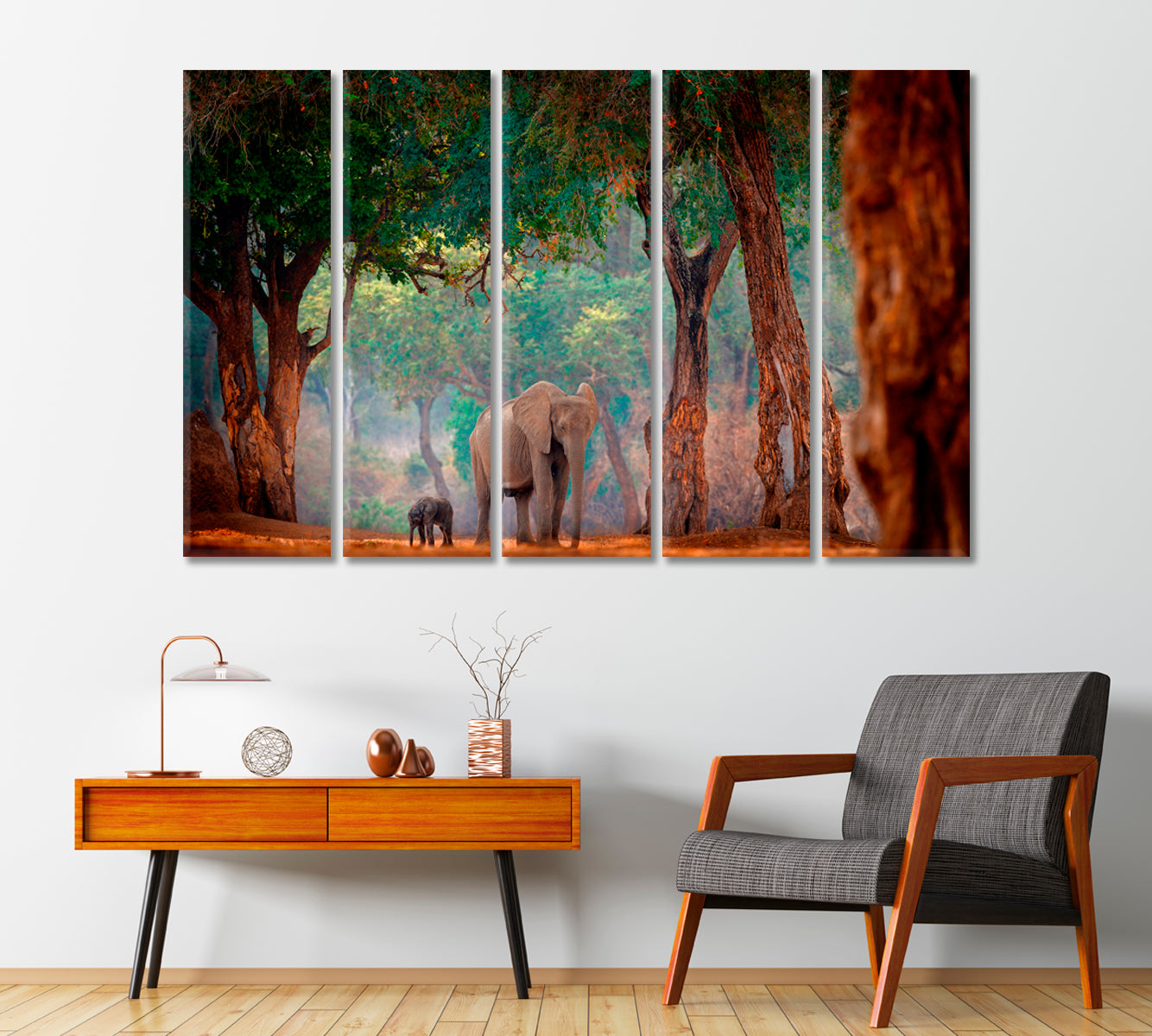 Elephant with Baby in Forest Mana Pools NP Zimbabwe Africa Canvas Print-Canvas Print-CetArt-1 Panel-24x16 inches-CetArt