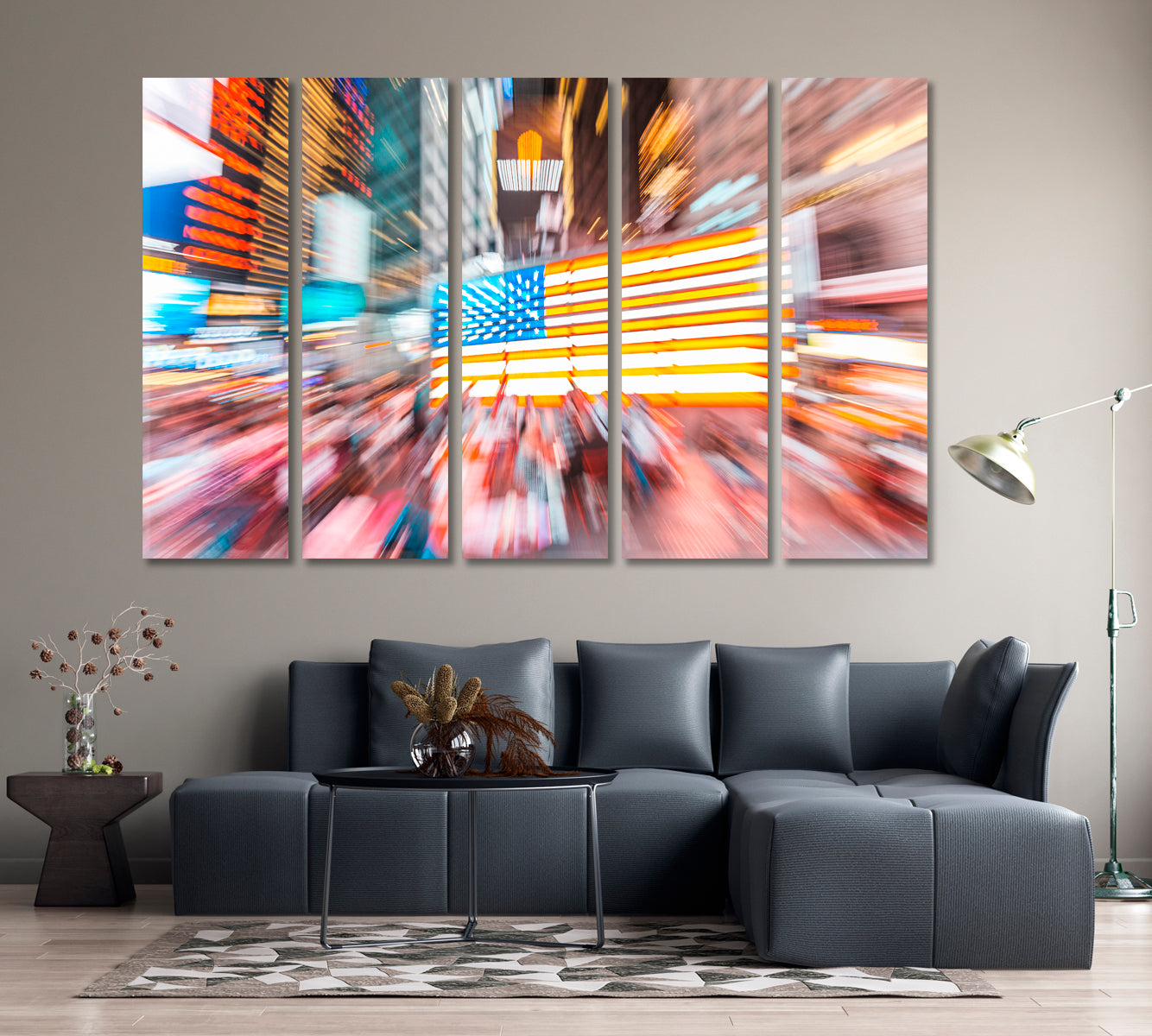 Blurred Background of New York Street with American Flag Canvas Print-Canvas Print-CetArt-1 Panel-24x16 inches-CetArt